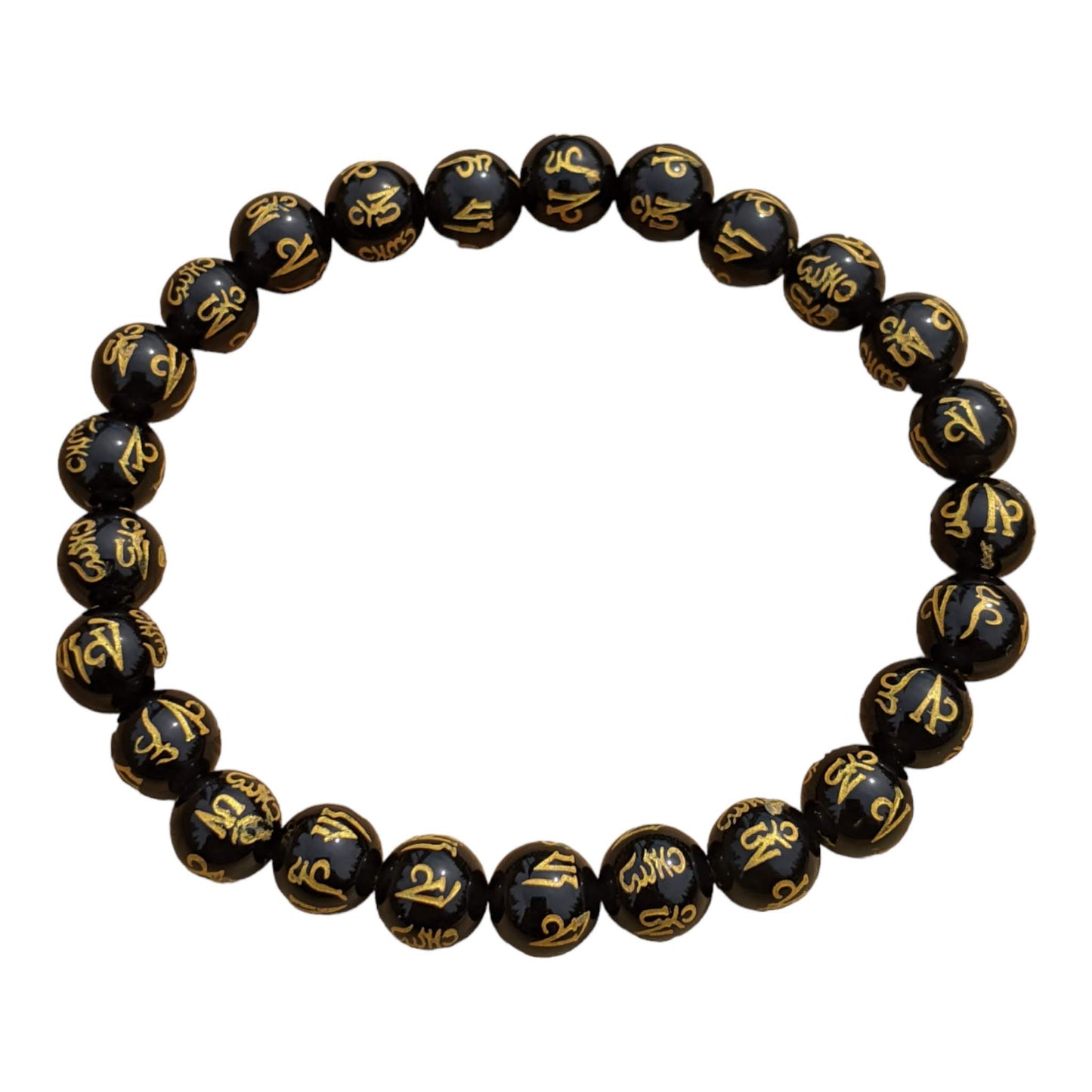 Black Onyx Bracelet with Golden Tibetan Inscriptions