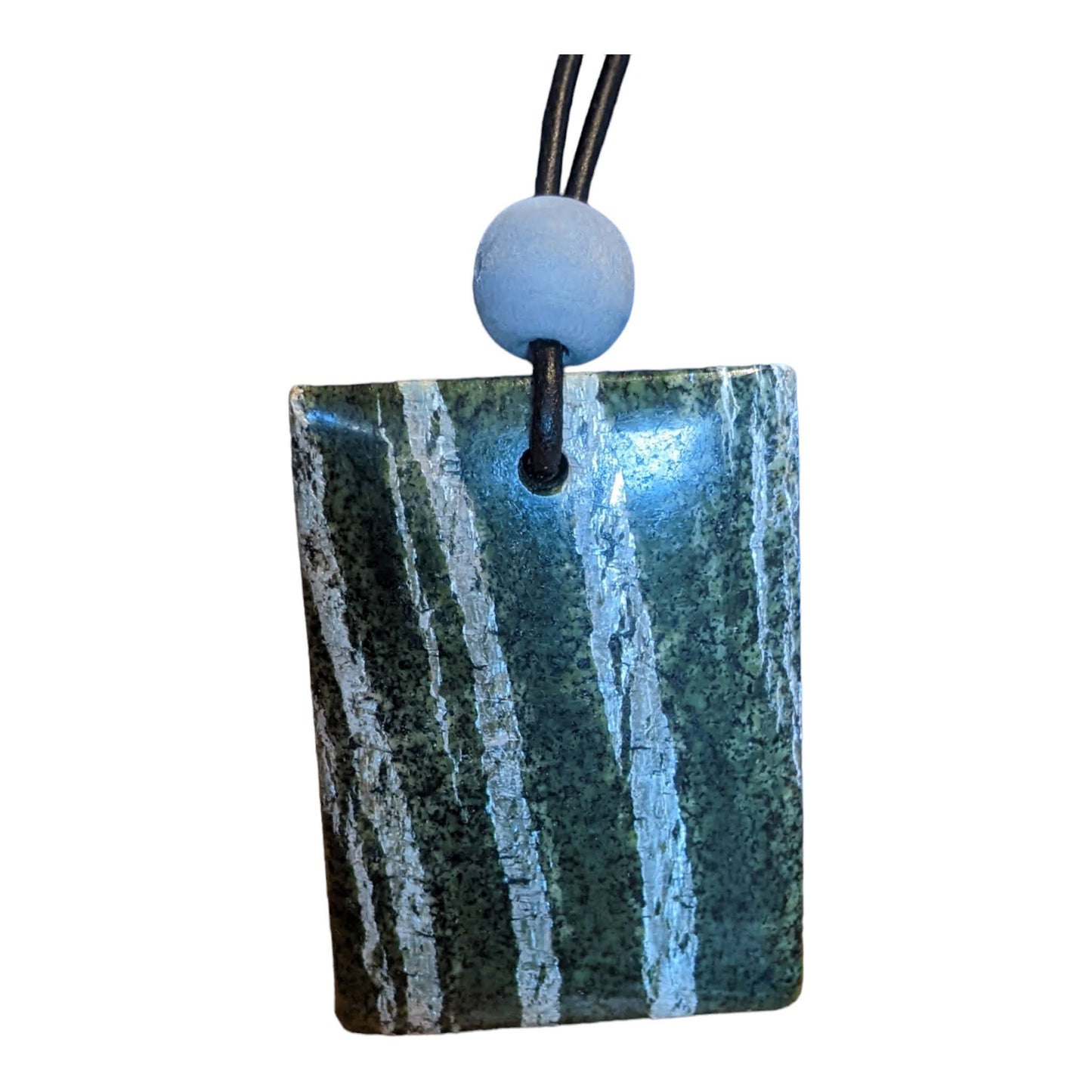 Necklace: Seraphinite Stone Pendant on Leather Cord