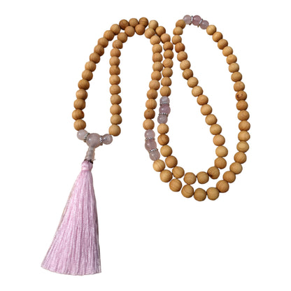 Mala: Sandalwood with Rose Quartz and a Pink Tassel