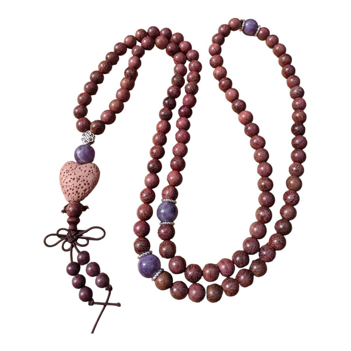 Mala: Rosewood with Lepidolite and 925 Silver Finishes