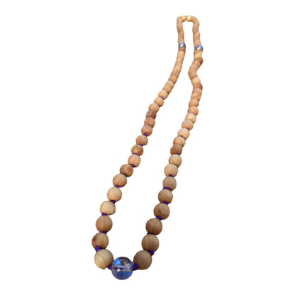 Necklace: Sandalwood with Blue Neon Crystal Accents