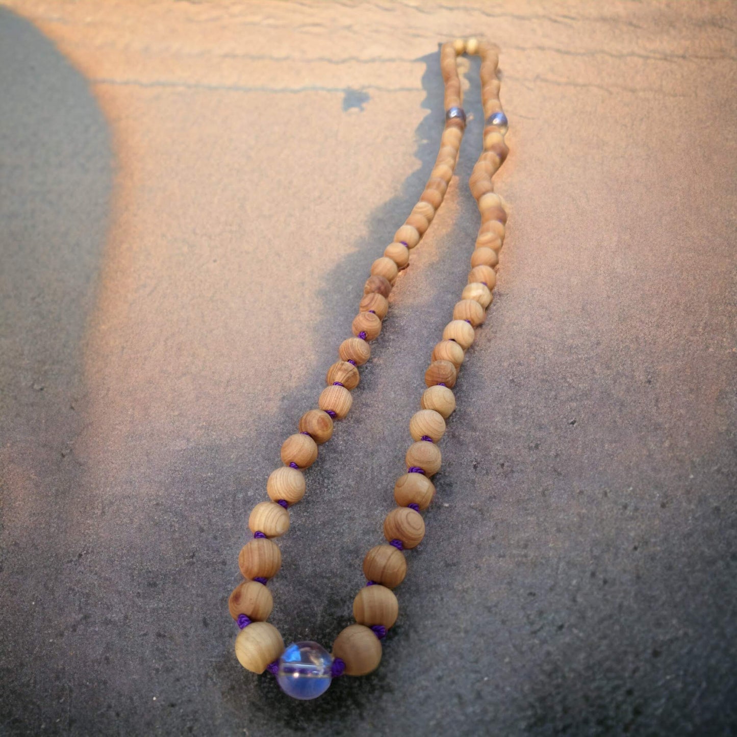 Necklace: Sandalwood with Blue Neon Crystal Accents