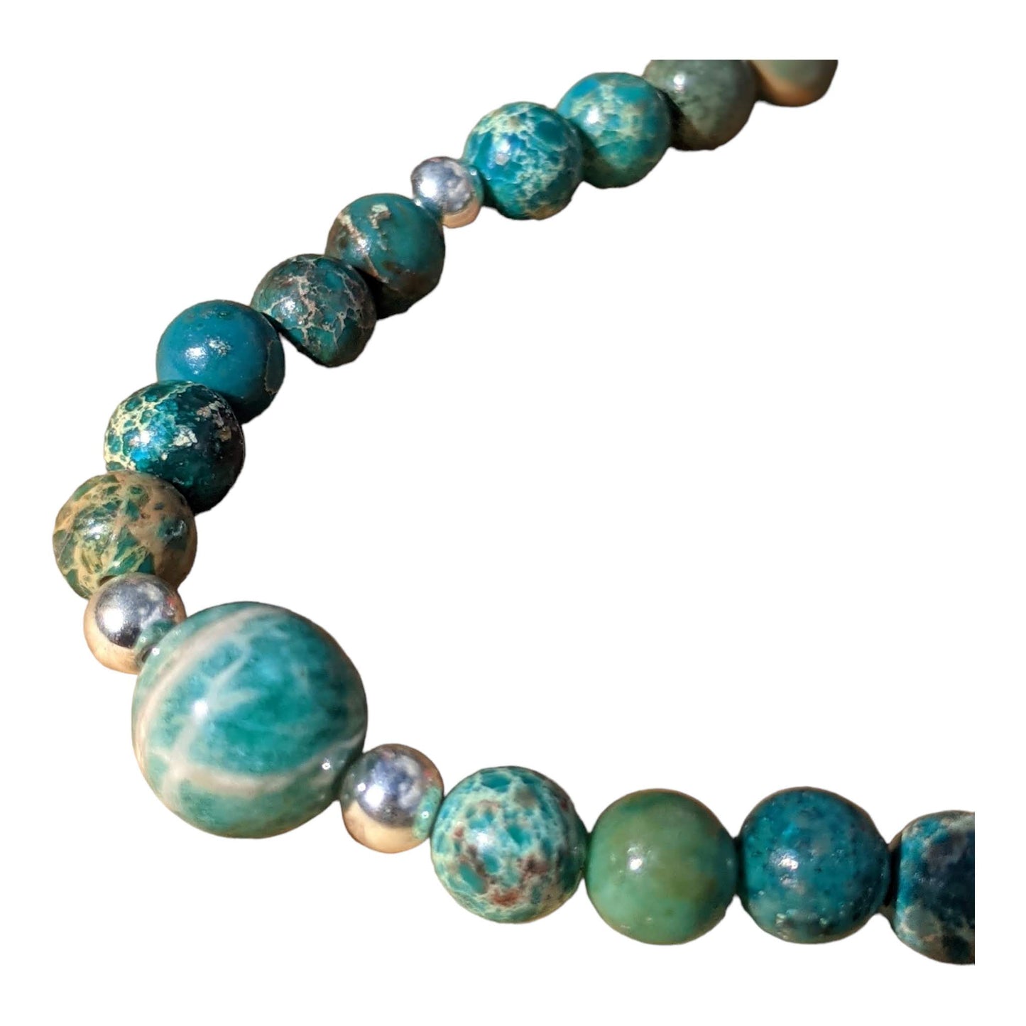 JEWELRY SET: Green Emperor Stone Jasper and Mozambique Amazonite Necklace with White Jade Bracelet