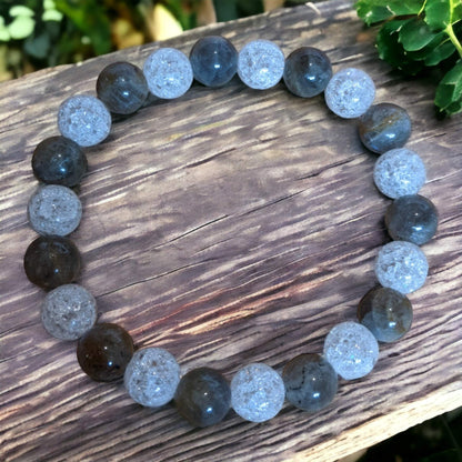 10MM Labradorite and Cracked Crystal Bracelet