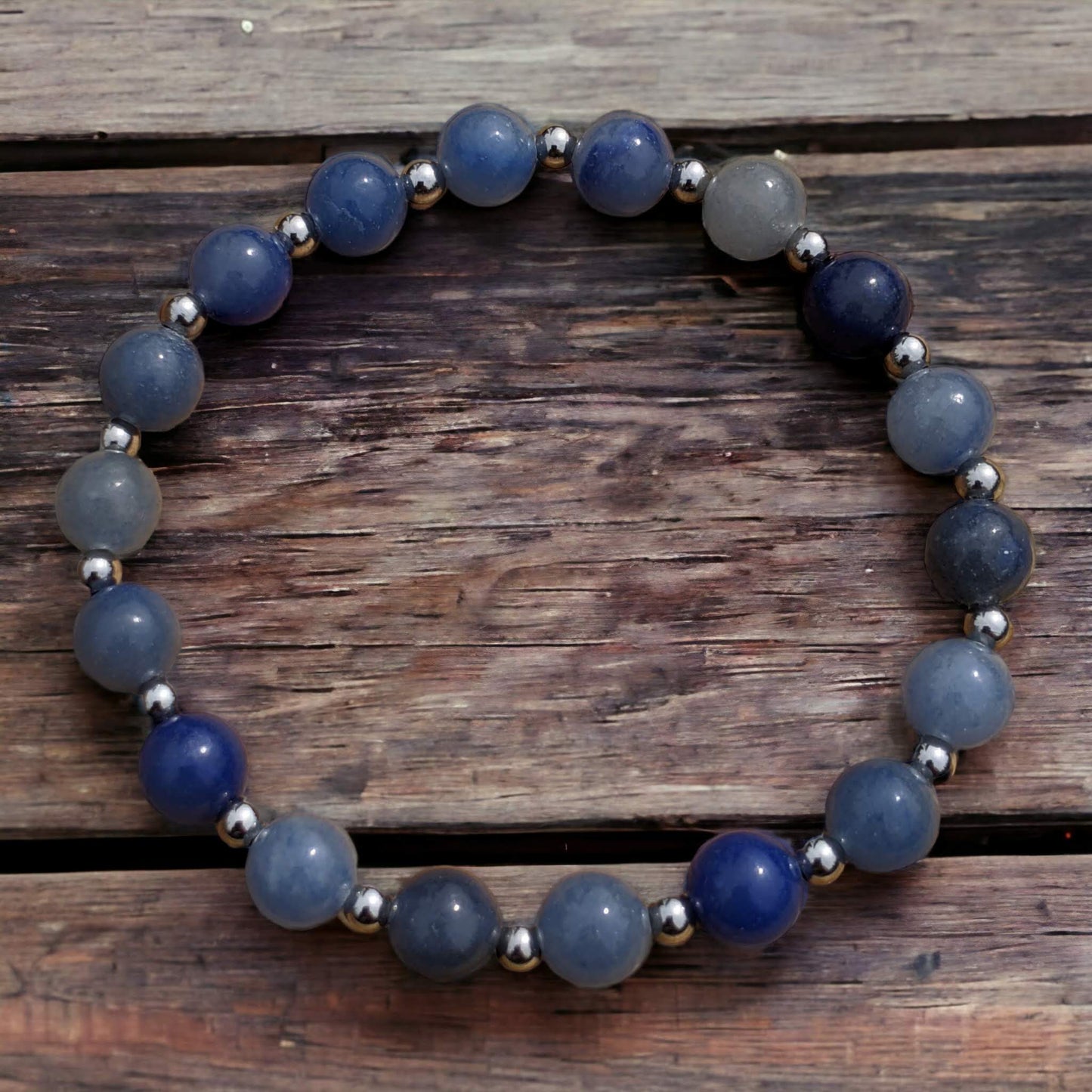 Blue Aventurine Bracelet with Stainless Steel Spacers