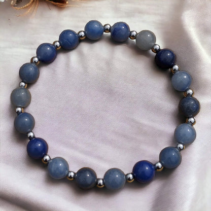 Blue Aventurine Bracelet with Stainless Steel Spacers