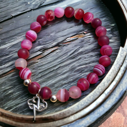 Pink Sardonyx Bracelet with Thunder and Lightning Charm