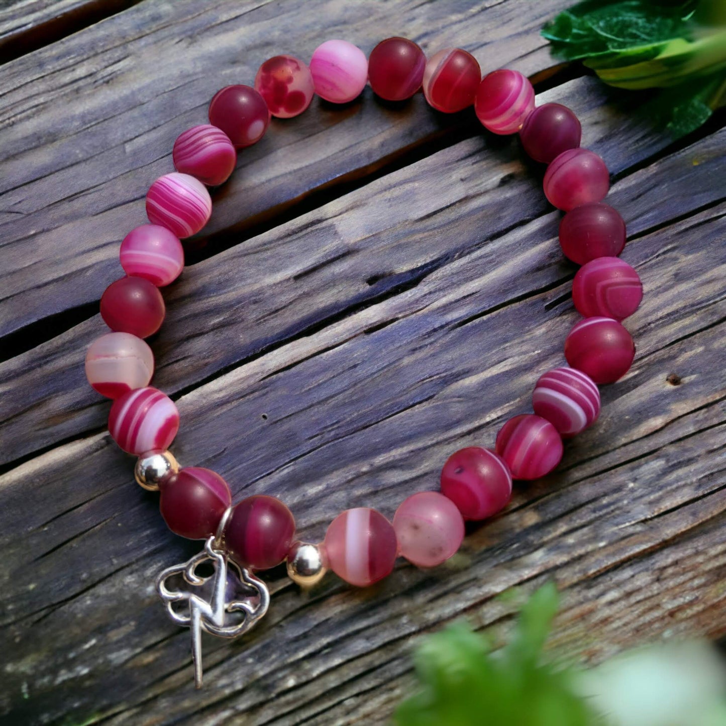 Pink Sardonyx Bracelet with Thunder and Lightning Charm