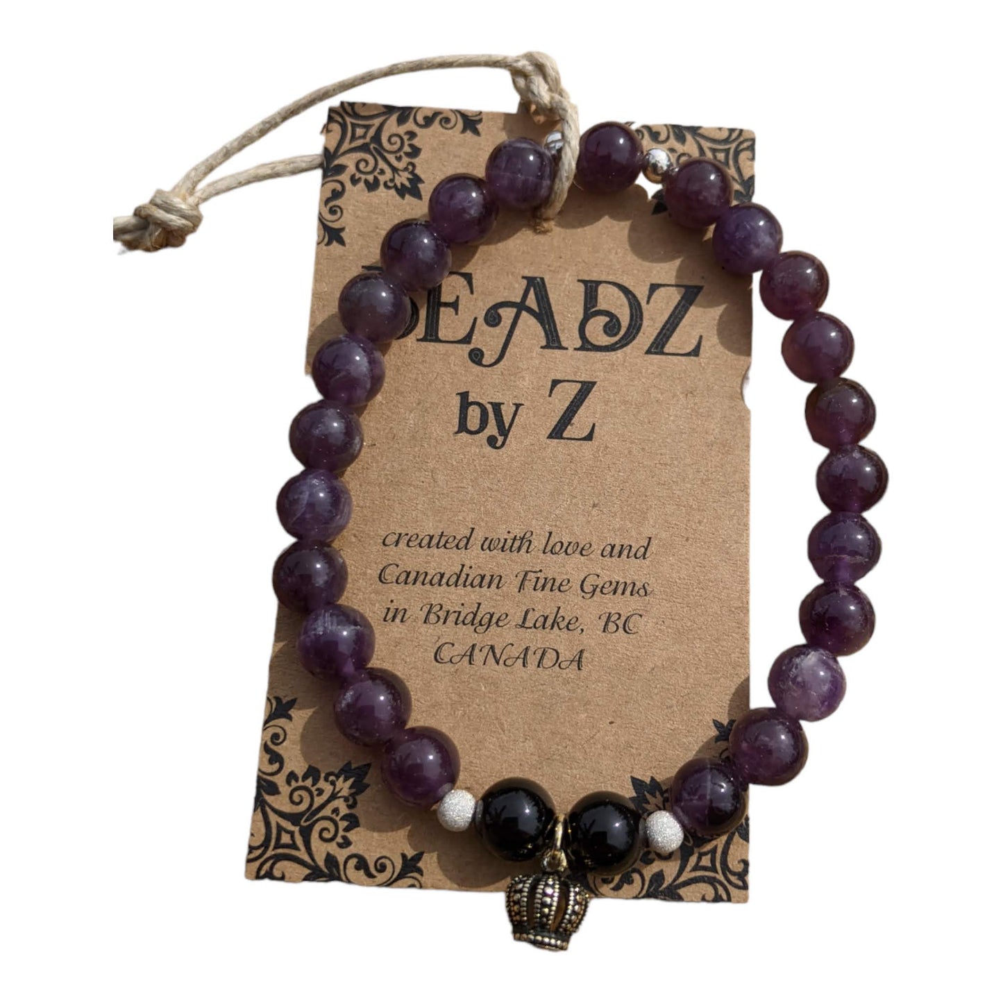 Amethyst Bracelet with Tibetan Crown Charm