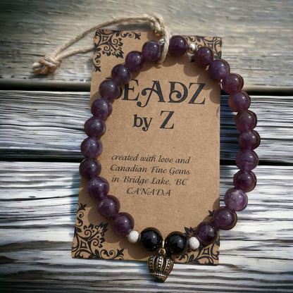 Amethyst Bracelet with Tibetan Crown Charm