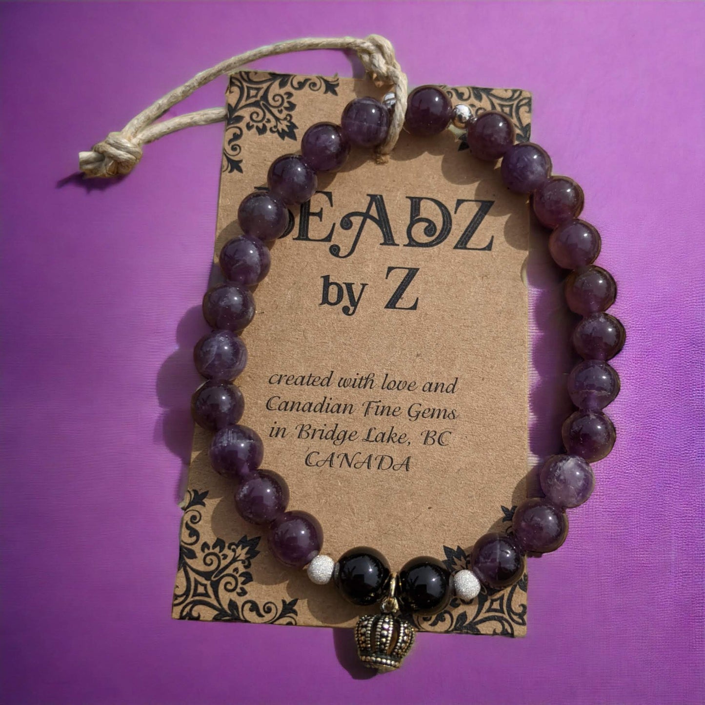 Amethyst Bracelet with Tibetan Crown Charm