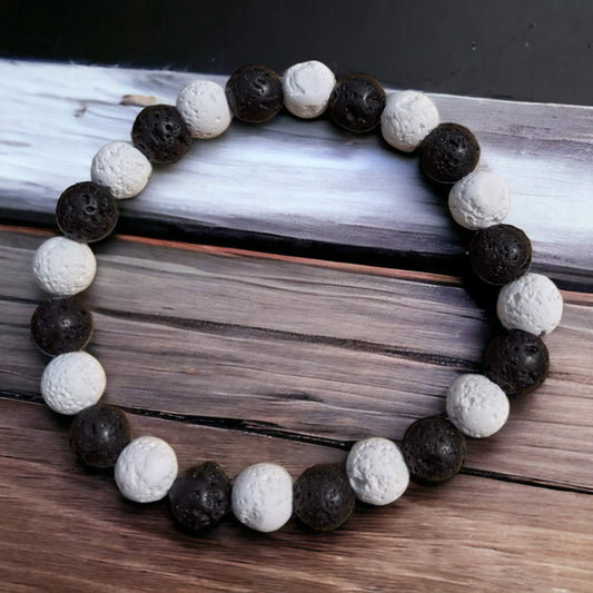 Black and White Lava Stone Bracelet - Diffuse your essential oils!