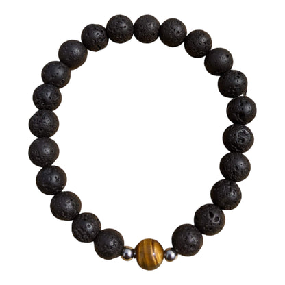 Black Lava Stone Bracelet with Tiger Eye - Diffuse your essential oils!