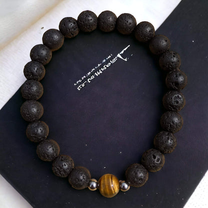 Black Lava Stone Bracelet with Tiger Eye - Diffuse your essential oils!