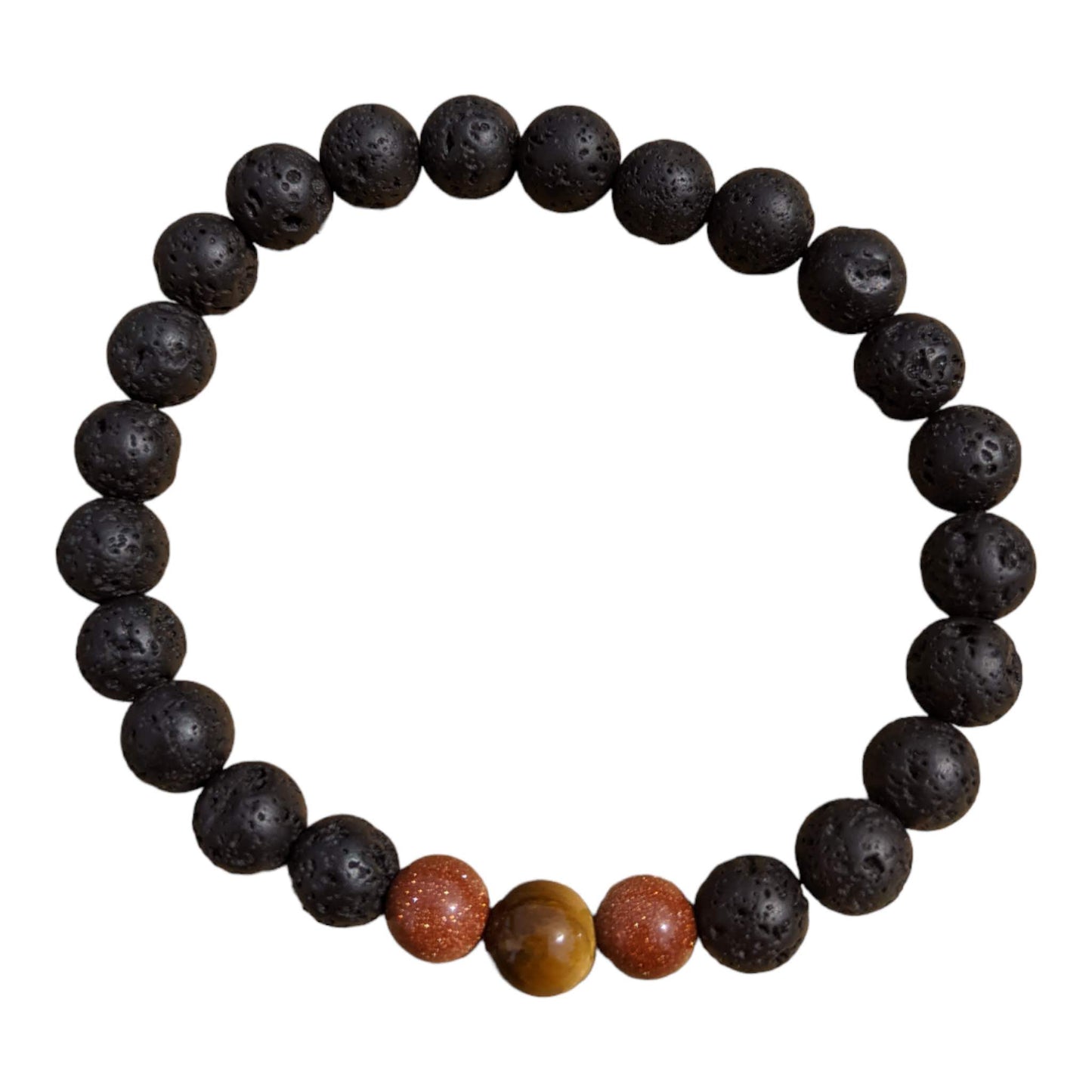 Black Lava Stone Bracelet with Brown Goldstone and Tiger Eye - Diffuse your essential oils!