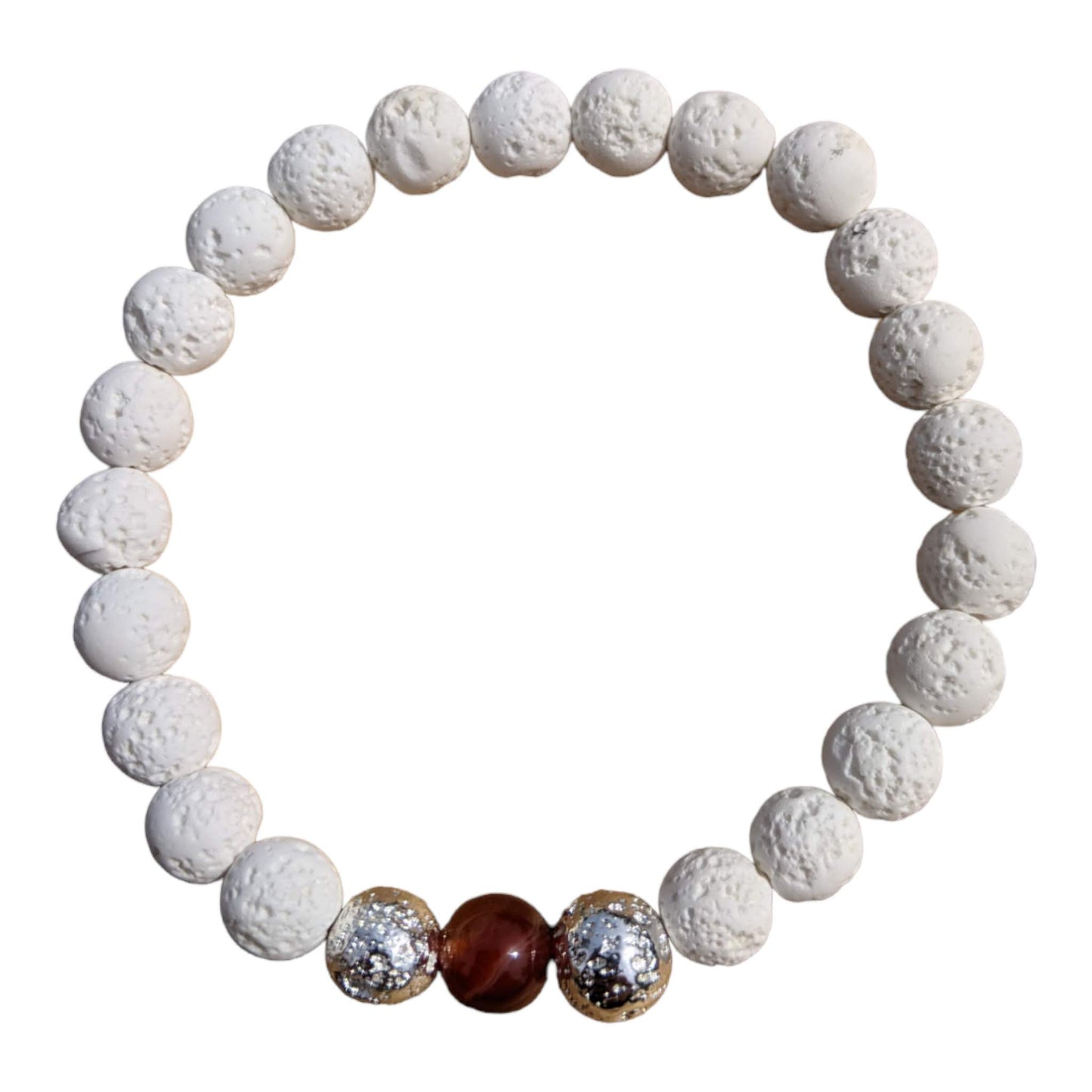 White Lava Stone Bracelet with Carnelian - Diffuse your essential oils!