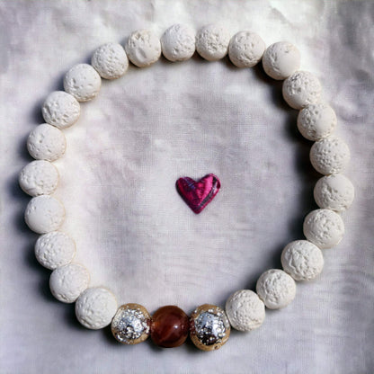 White Lava Stone Bracelet with Carnelian - Diffuse your essential oils!