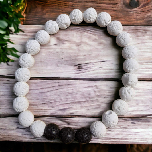 White Lava Stone Bracelet with Black Lava Stone Centre - Diffuse your essential oils!