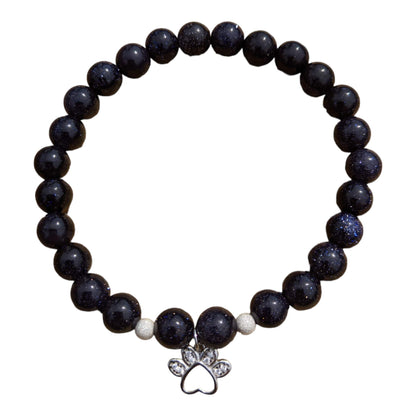 Blue Goldstone Bracelet with Dog Paw Charm