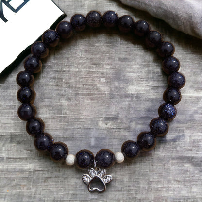 Blue Goldstone Bracelet with Dog Paw Charm