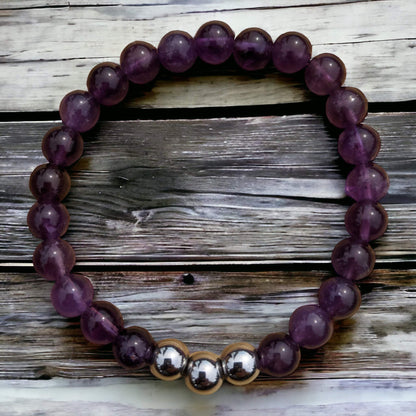 Amethyst Bracelet with Silver Plated Hematite Centre