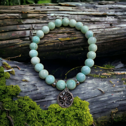 Peruvian Amazonite Bracelet with Silver Tree of Life Charm