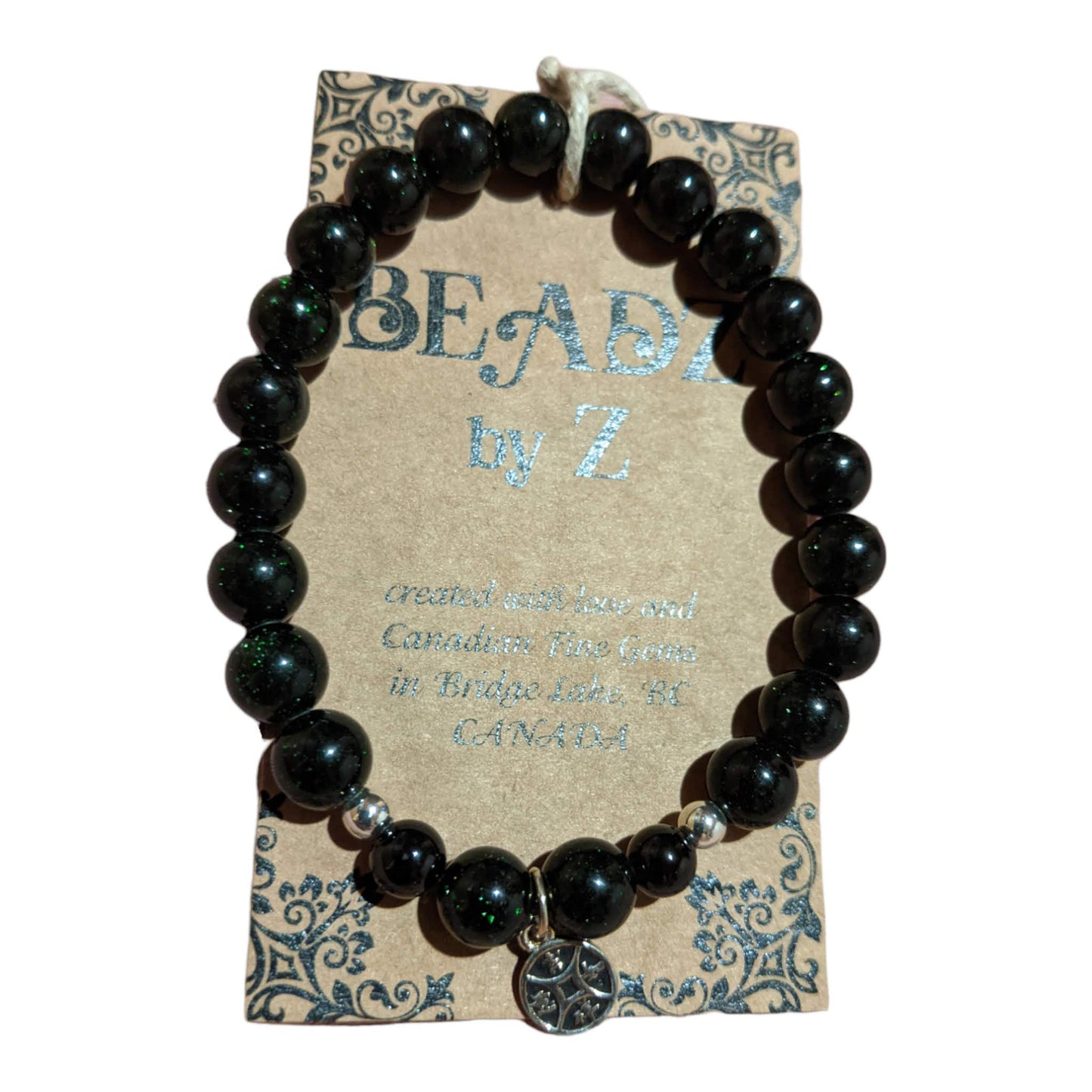 Green Goldstone Bracelet with Tibetan Lucky Coin Charm