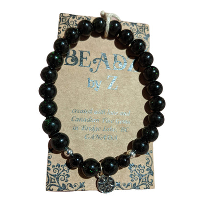 Green Goldstone Bracelet with Tibetan Lucky Coin Charm
