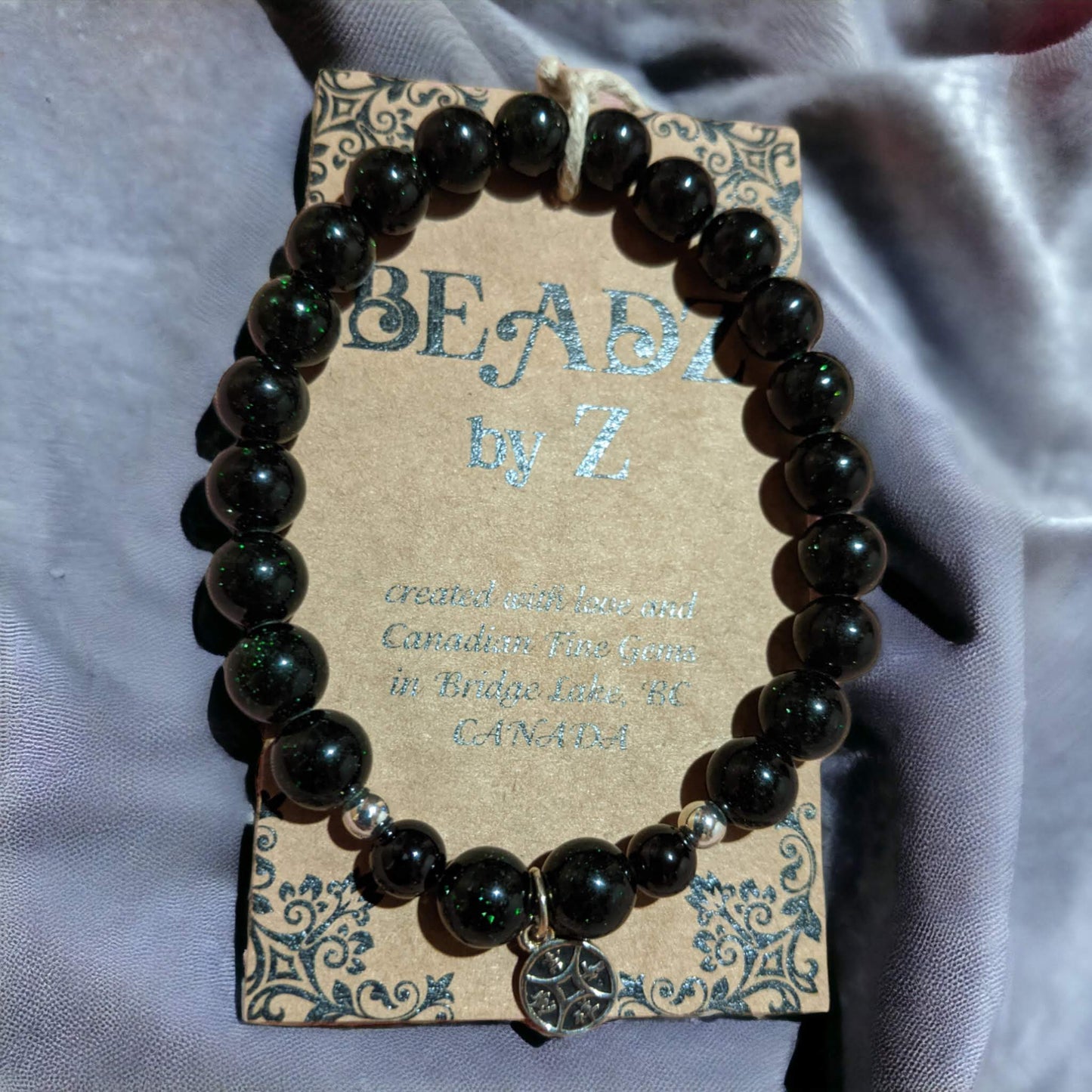 Green Goldstone Bracelet with Tibetan Lucky Coin Charm