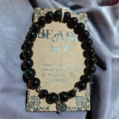 Green Goldstone Bracelet with Tibetan Lucky Coin Charm
