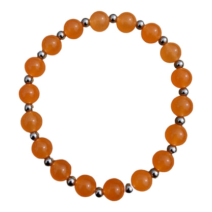 Orange Jade Bracelet with Stainless Steel Spacer Beads