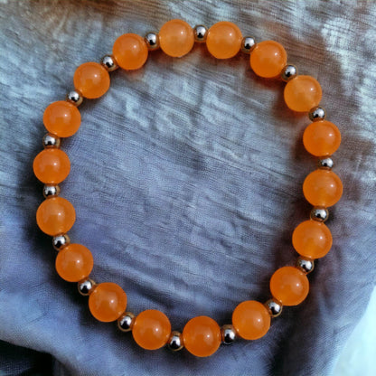 Orange Jade Bracelet with Stainless Steel Spacer Beads