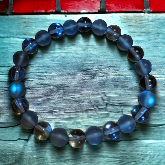 Blue Neon Crystal Bracelet in Frosted and Polished Stones