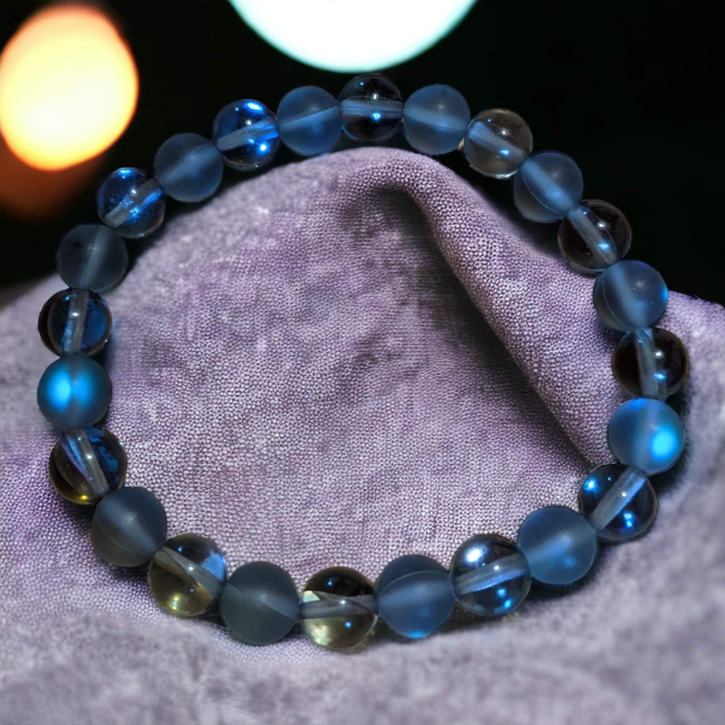 Blue Neon Crystal Bracelet in Frosted and Polished Stones