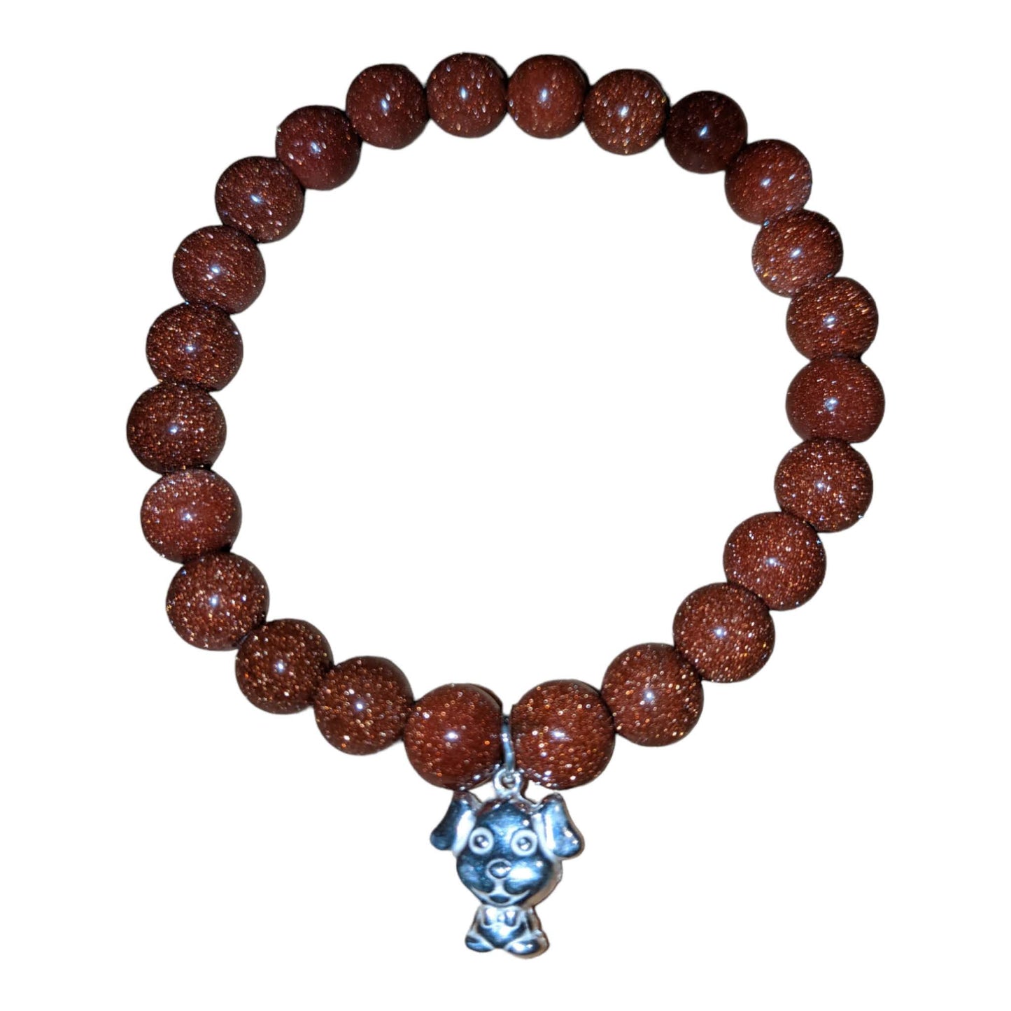 Brown Goldstone Bracelet with Silver Puppy Charm