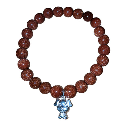 Brown Goldstone Bracelet with Silver Puppy Charm