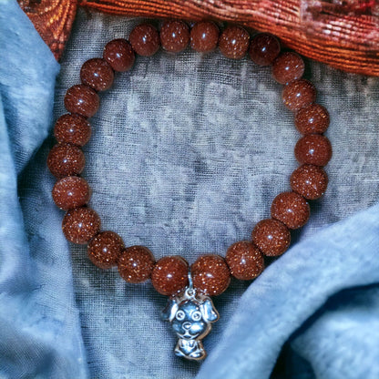 Brown Goldstone Bracelet with Silver Puppy Charm