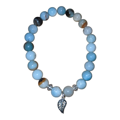 Multi-Colour Amazonite Bracelet with Silver Leaf Charm