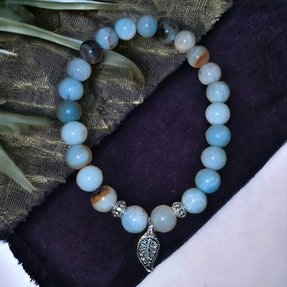 Multi-Colour Amazonite Bracelet with Silver Leaf Charm