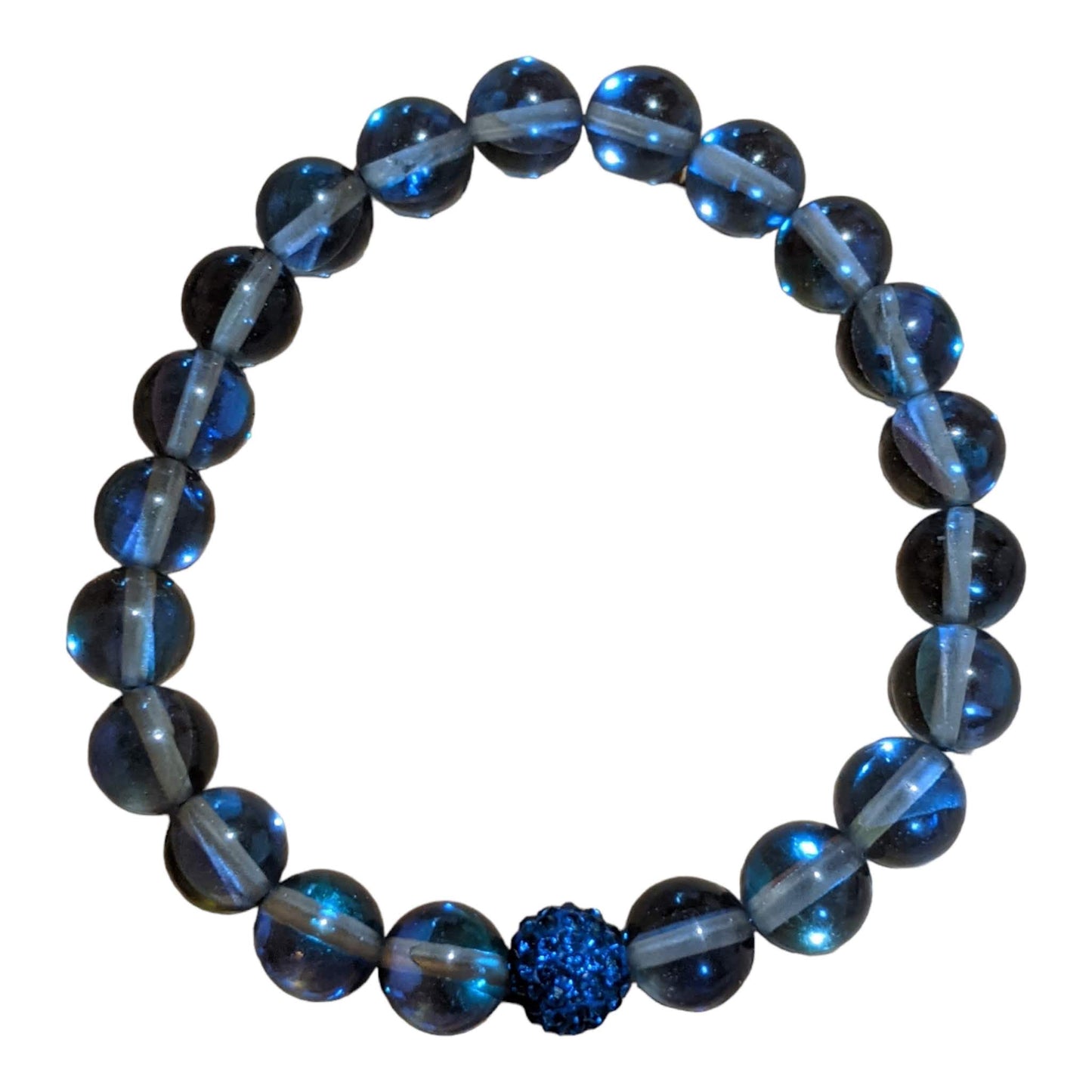 Blue Neon Crystal Bracelet with Pave Crystal Sapphire Centre Bead