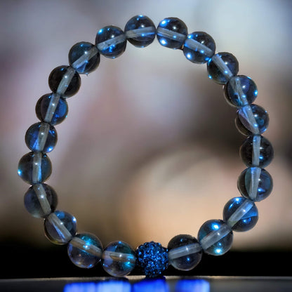 Blue Neon Crystal Bracelet with Pave Crystal Sapphire Centre Bead