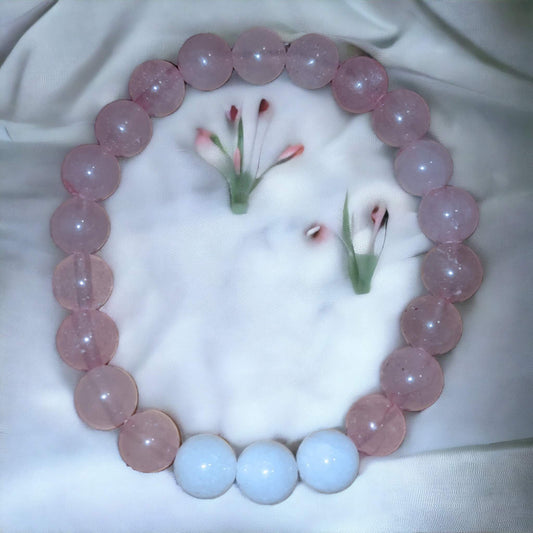 Rose Quartz Bracelet with White Jade Trio