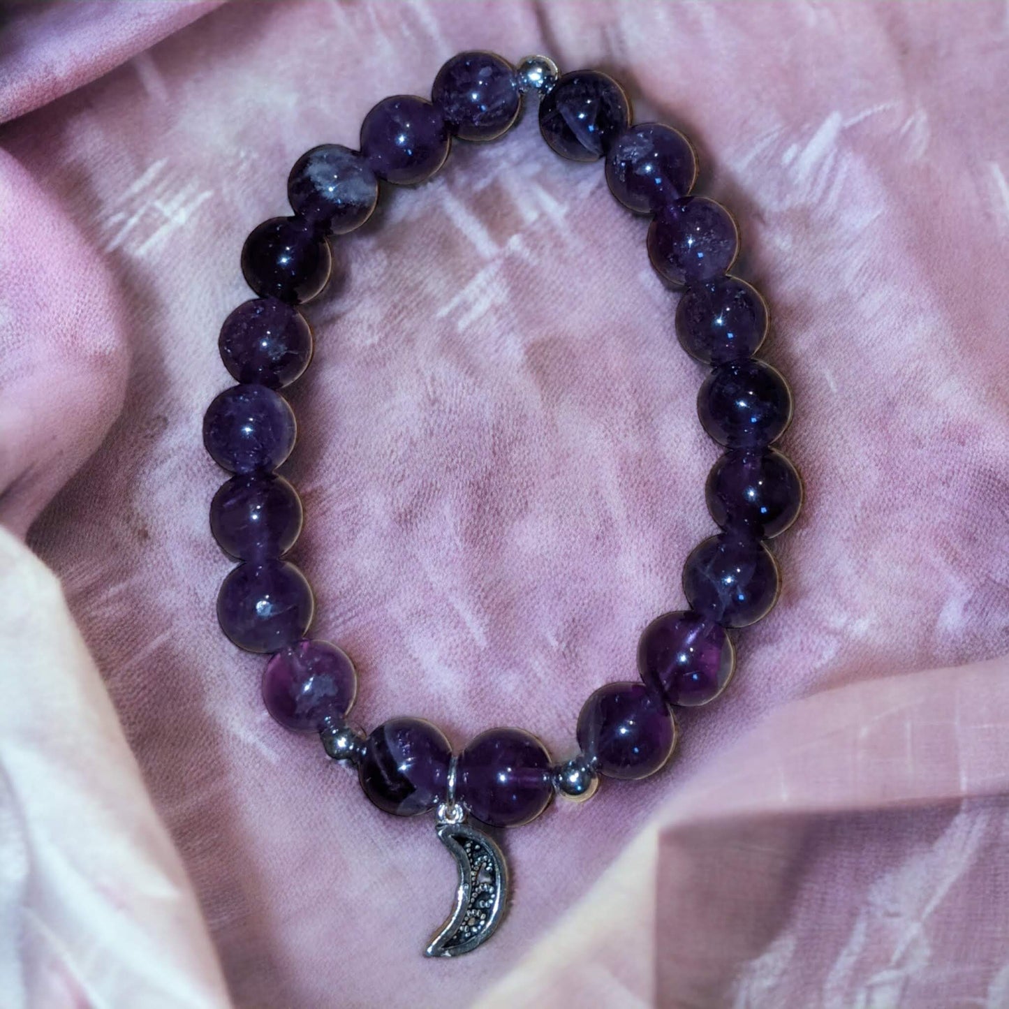 Amethyst Bracelet with Crescent Moon Charm