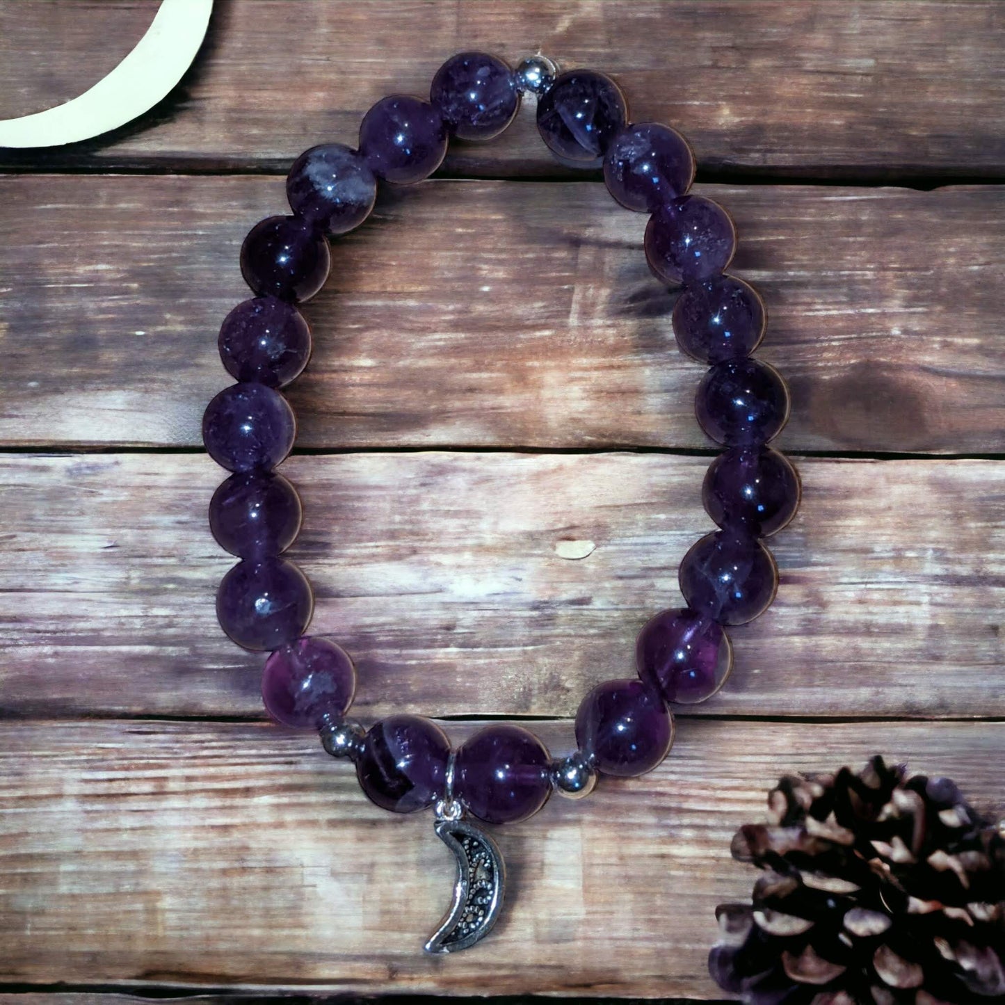 Amethyst Bracelet with Crescent Moon Charm