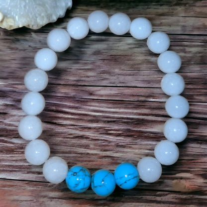 White Jade Bracelet with Turquoise Trio