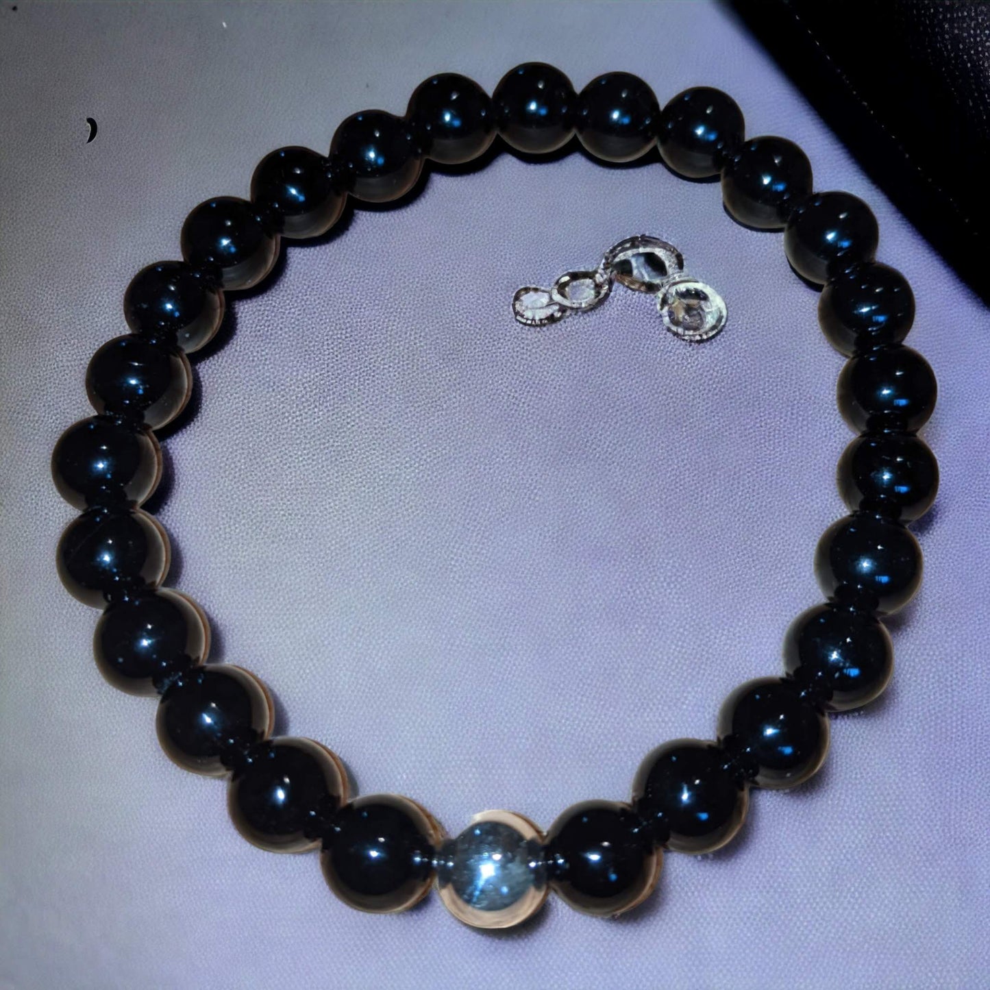 Black Onyx Bracelet with Silver Plated Hematite Centre