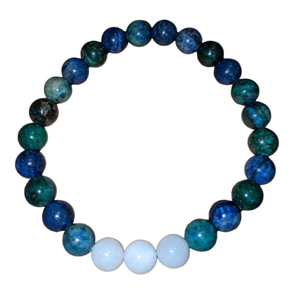 Blue Green Chrysocolla Bracelet with White Jade Trio