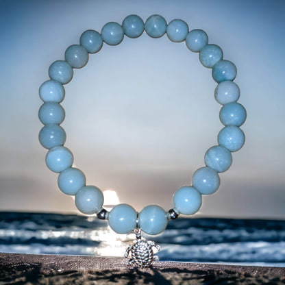 Amazonite Bracelet with Silver Turtle Charm