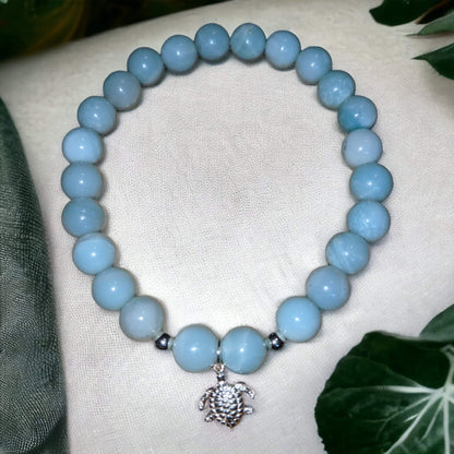 Amazonite Bracelet with Silver Turtle Charm