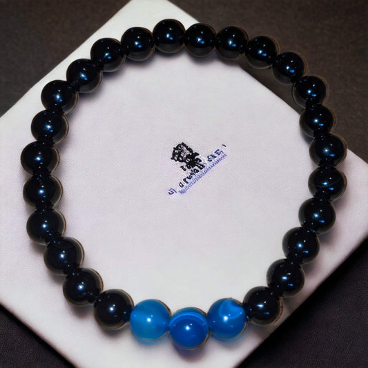 Black Onyx Bracelet with Blue Sardonyx Trio